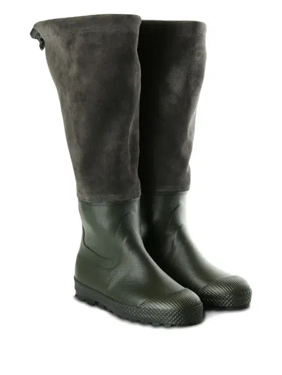 Rier Panelled Velour Rain Boots In Green