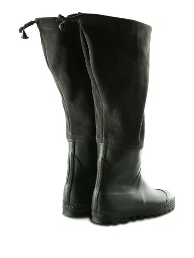 Rier Panelled Velour Rain Boots In Green