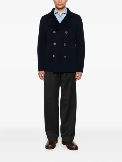 Bruno Manetti Double-breasted Peacoat In Blue