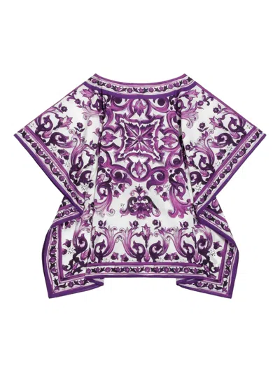Dolce & Gabbana Majolica-print Cotton Blouse In Purple