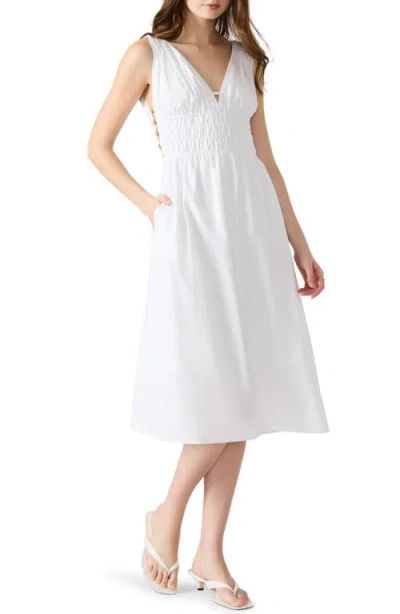 Steve Madden Kassie Bead Detail Smock Waist Cotton Midi Dress In White