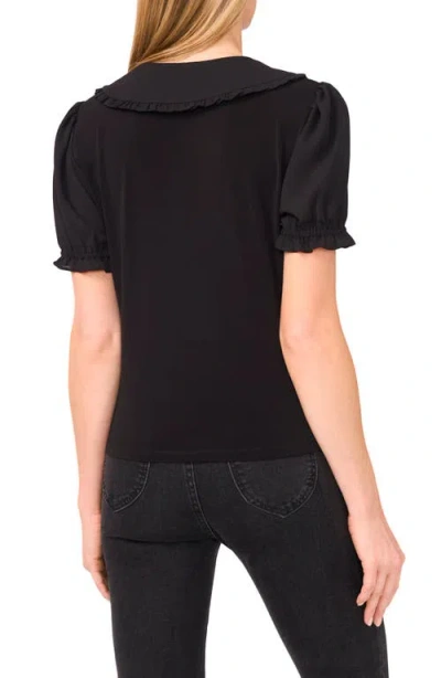 Cece Mixed Media Collar Button-up Top In Black