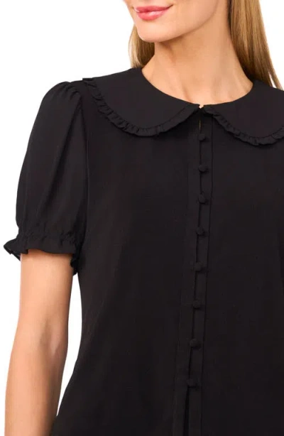Cece Mixed Media Collar Button-up Top In Black