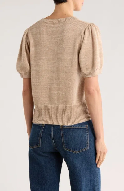 Bobeau Puff Short Sleeve Button Front Cardigan In Neutral