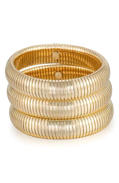 Ettika Set Of 3 Two Tone Stretch Cuff Bracelets In Gold