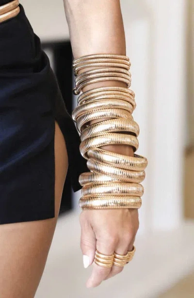 Ettika Set Of 3 Two Tone Stretch Cuff Bracelets In Gold