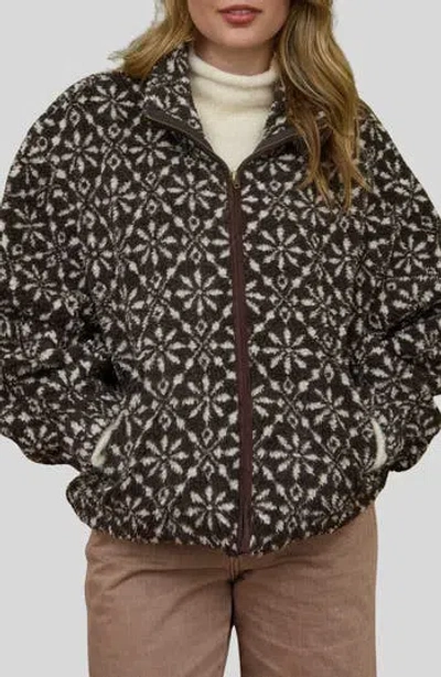 Blu Pepper Geometric Print Fleece Jacket In Brown