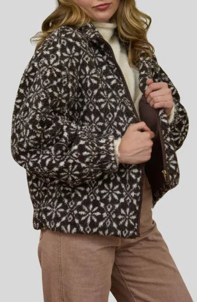 Blu Pepper Geometric Print Fleece Jacket In Brown