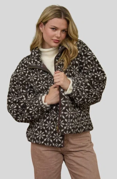 Blu Pepper Geometric Print Fleece Jacket In Brown