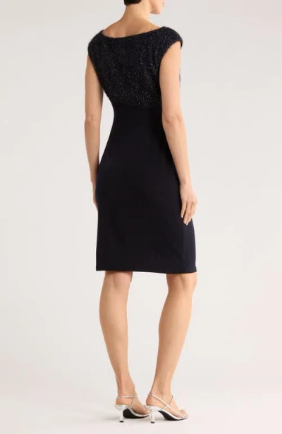 Connected Apparel Eyelash Faux Wrap Cocktail Dress In Black