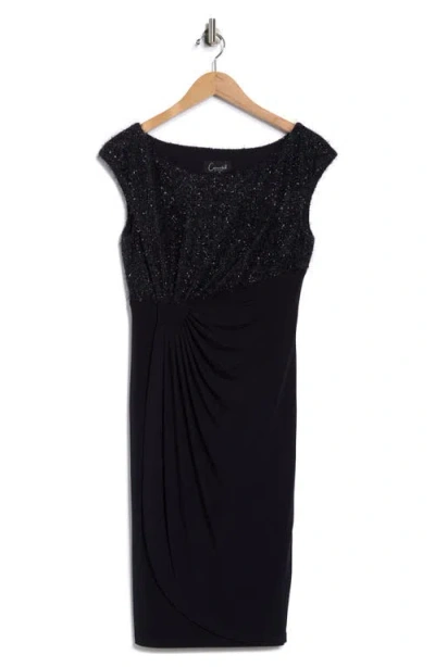 Connected Apparel Eyelash Faux Wrap Cocktail Dress In Black