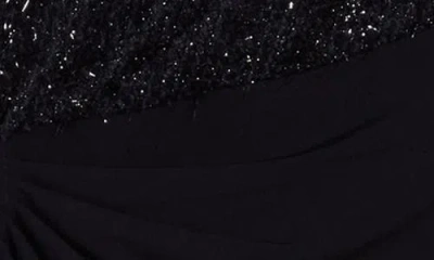 Connected Apparel Eyelash Faux Wrap Cocktail Dress In Black