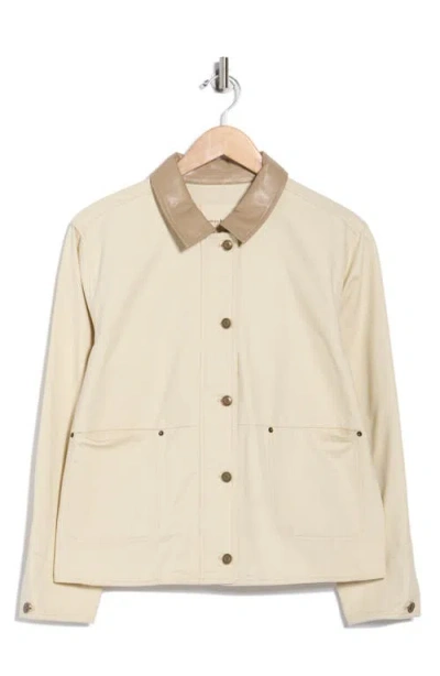 Thread & Supply Faux Leather Collar Cotton Barn Jacket In Neutral