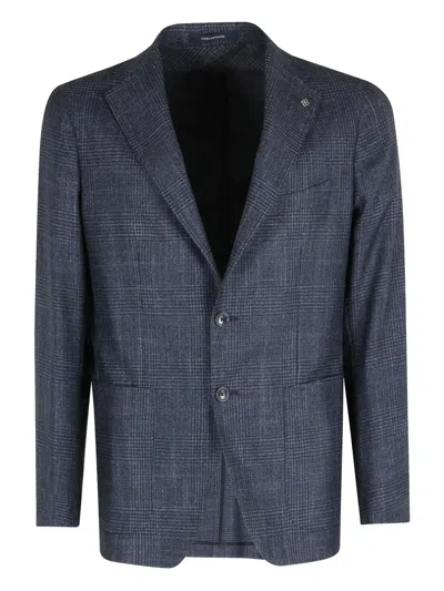 Tagliatore Spear Lapel Single-breasted Tailored Blazer In Wool-silk Blend In Blue