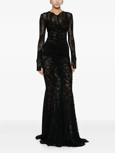 Norma Kamali Long Sleeve V-neck Maxi Dress In Black