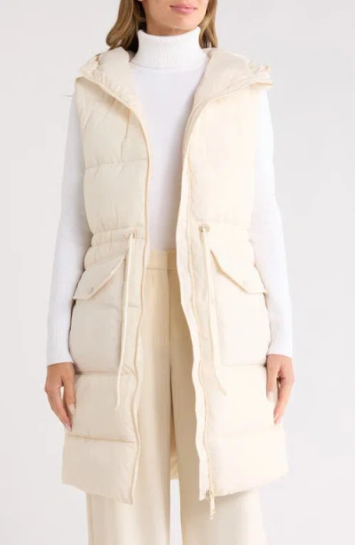 Rebecca Minkoff Water Resistant Hooded Long Puffer Vest In Neutral