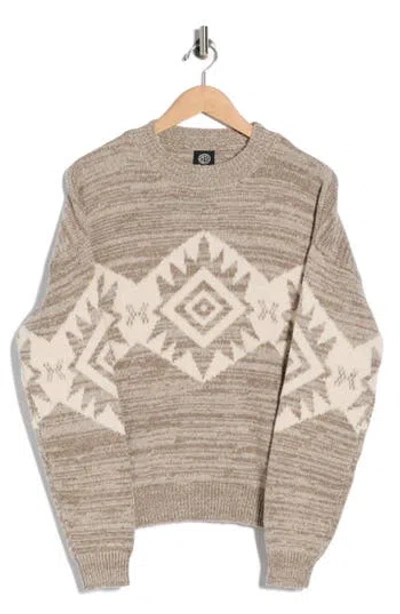 Bobeau Southwestern Crewneck Pullover Sweater In Brown