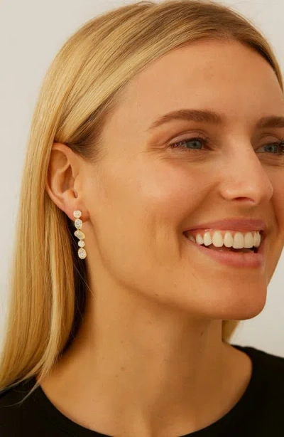 Rivka Friedman 18k Gold Clad Bezel Set Cz Linear Drop Earrings In Gold
