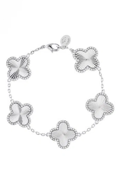 Rivka Friedman Pavé Cz Clover Station Bracelet In Metallic