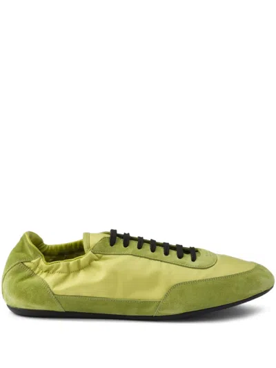 Prada Men's Collapse Nylon And Suede Low-top Sneakers In Green