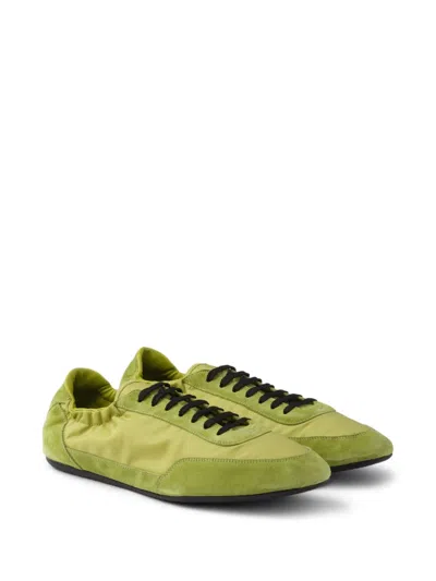 Prada Men's Collapse Nylon And Suede Low-top Sneakers In Green