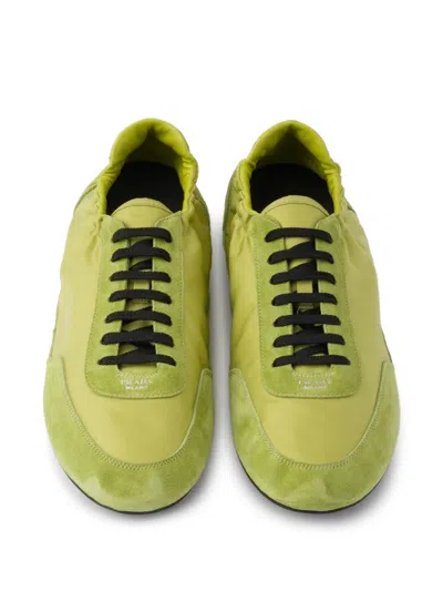 Prada Men's Collapse Nylon And Suede Low-top Sneakers In Green