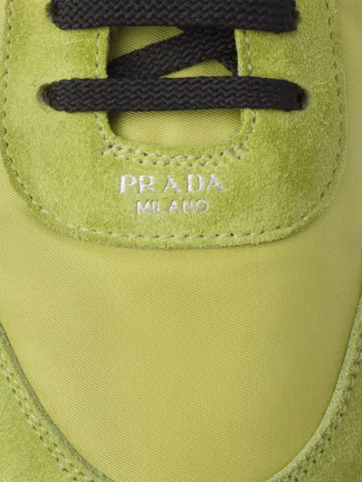 Prada Men's Collapse Nylon And Suede Low-top Sneakers In Green