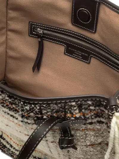 Gianni Chiarini Marcella Tote Bag With Plaid Pattern And Fringe Detailing In Neutral