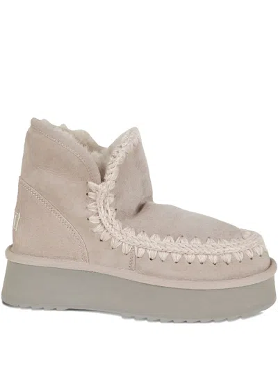 Mou Plush Sheep Skin Ankle Boots With Whipstitch Detailing In Neutral