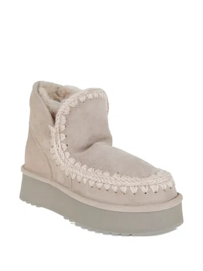 Mou Plush Sheep Skin Ankle Boots With Whipstitch Detailing In Neutral