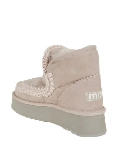 Mou Plush Sheep Skin Ankle Boots With Whipstitch Detailing In Neutral