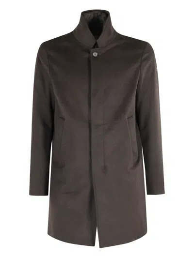 Duno Structured Brown Wool Blend Coat With Detachable Bib In Brown