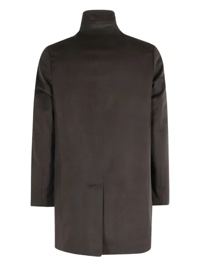 Duno Structured Brown Wool Blend Coat With Detachable Bib In Brown