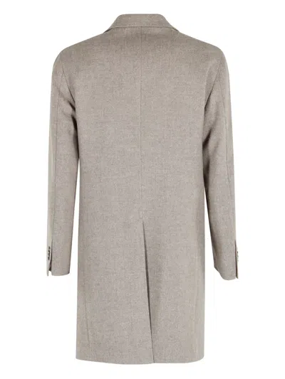 Tagliatore Double-breasted Sand Virgin Wool Coat With Pointed Lapel In Gray