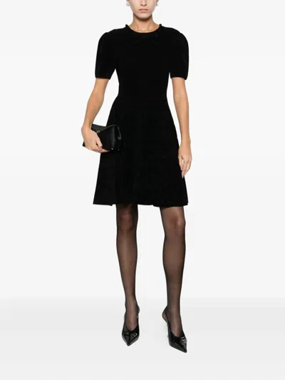 Emporio Armani Bow-detail Pleated Mini Dress In Black