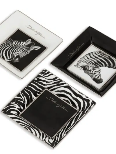 Dolce & Gabbana Zebra-print Set Of Three Trays In Black