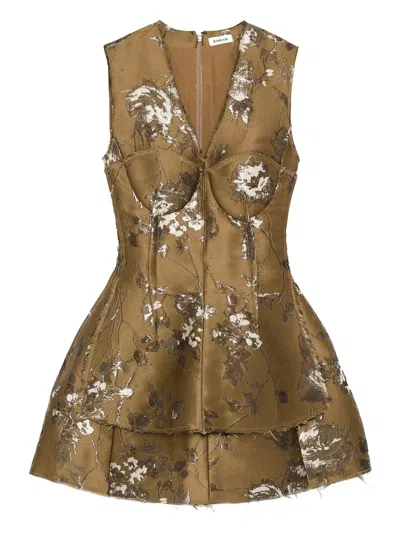 Simkhai Brynelle Floral-jacquard Mini Dress In Brown