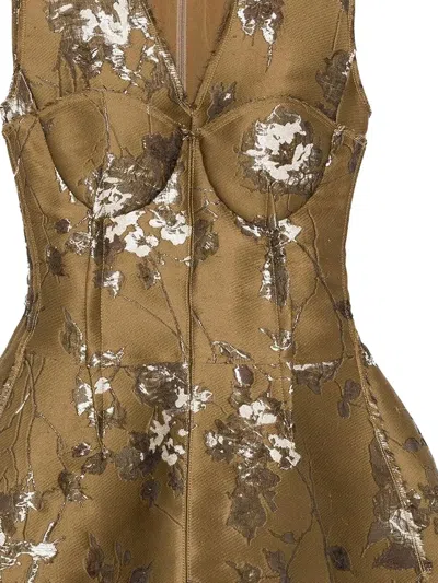 Simkhai Brynelle Floral-jacquard Mini Dress In Brown