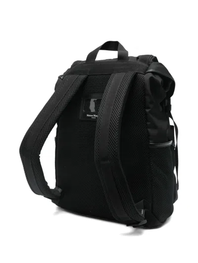 Maison Margiela Structured Black Bucket Bag With Adjustable Straps And Silver Accents In Black