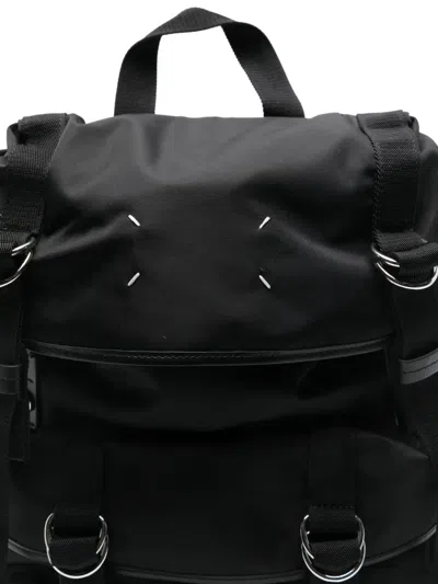 Maison Margiela Structured Black Bucket Bag With Adjustable Straps And Silver Accents In Black