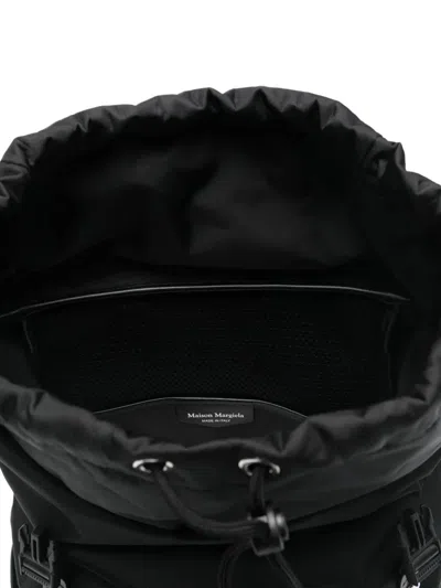 Maison Margiela Structured Black Bucket Bag With Adjustable Straps And Silver Accents In Black