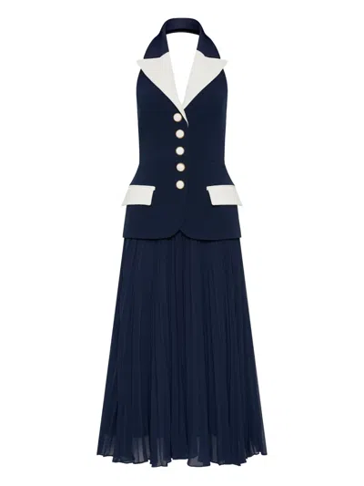 Rebecca Vallance Ula Midi Halter Pleated Dress In Blue