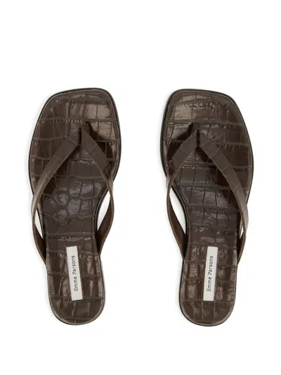 Emme Parsons Embossed-croc Flat Sandals In Brown