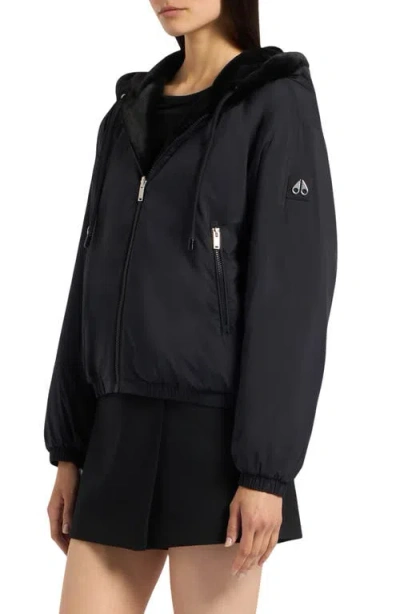 Moose Knuckles Eaton Bunny Reversible Faux Fur Hooded Jacket In Black