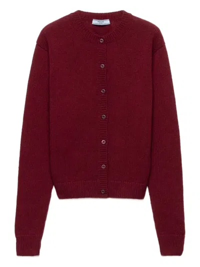 Prada Womens Burgundy Triangle-logo Cashmere Knitted Cardigan In Red