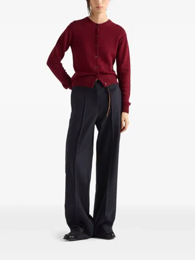 Prada Womens Burgundy Triangle-logo Cashmere Knitted Cardigan In Red