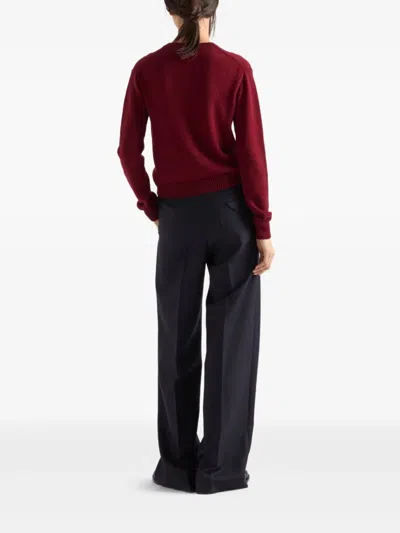 Prada Womens Burgundy Triangle-logo Cashmere Knitted Cardigan In Red