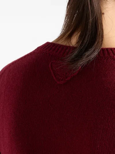 Prada Womens Burgundy Triangle-logo Cashmere Knitted Cardigan In Red