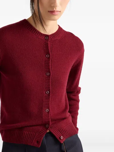 Prada Womens Burgundy Triangle-logo Cashmere Knitted Cardigan In Red