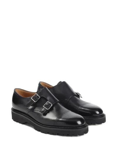 John Lobb Double Monk Strap Smooth Cap Toe Shoes In Black